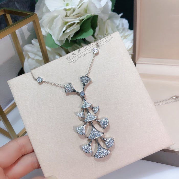Bvlgari飾品 寶格麗流蘇項鏈 Bvlgari18k金鑲寶石扇形裙子鑽項鏈 寶格麗diva系列裙子項鏈  zgbq3034